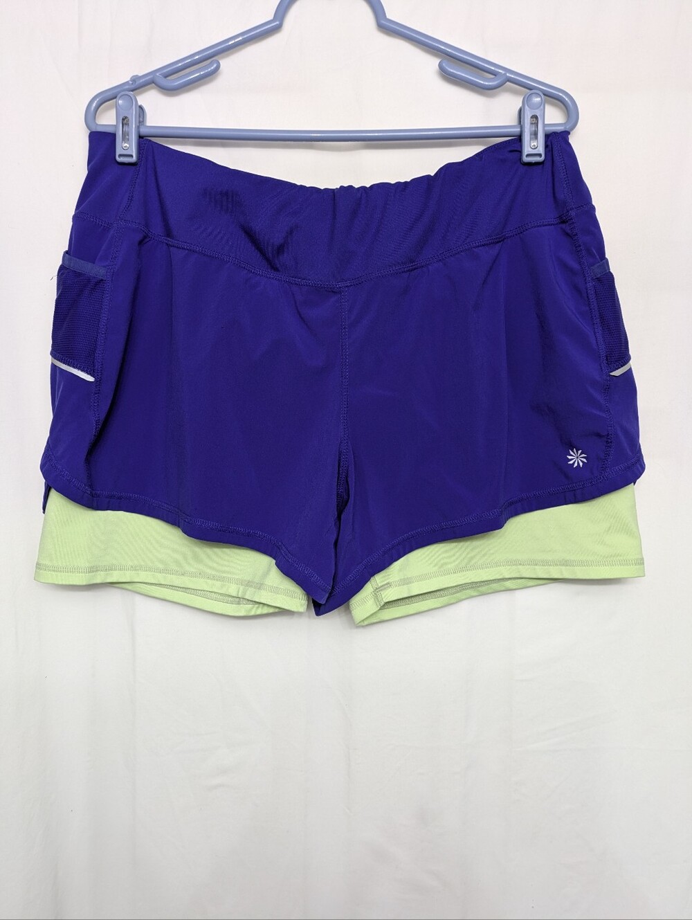 Athleta XL Purple Green 2-in-1 Running Shorts Reflective